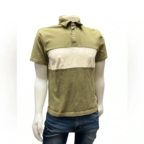 Frank And Oak Green White Short  Sleeve Polo Top size Medium - Picture 1 of 11